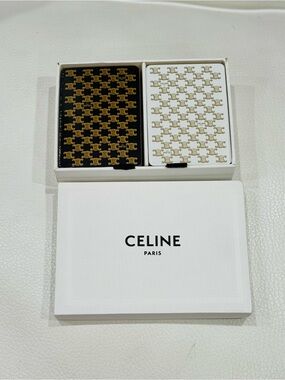 CELINE Black & White Patterned Playing Cards in Box - Gold Accents